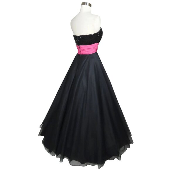 STUNNING Vintage 50s Black Sequin Princess Strapless Organza Ball Gown Size 9 - Picture 9 of 16